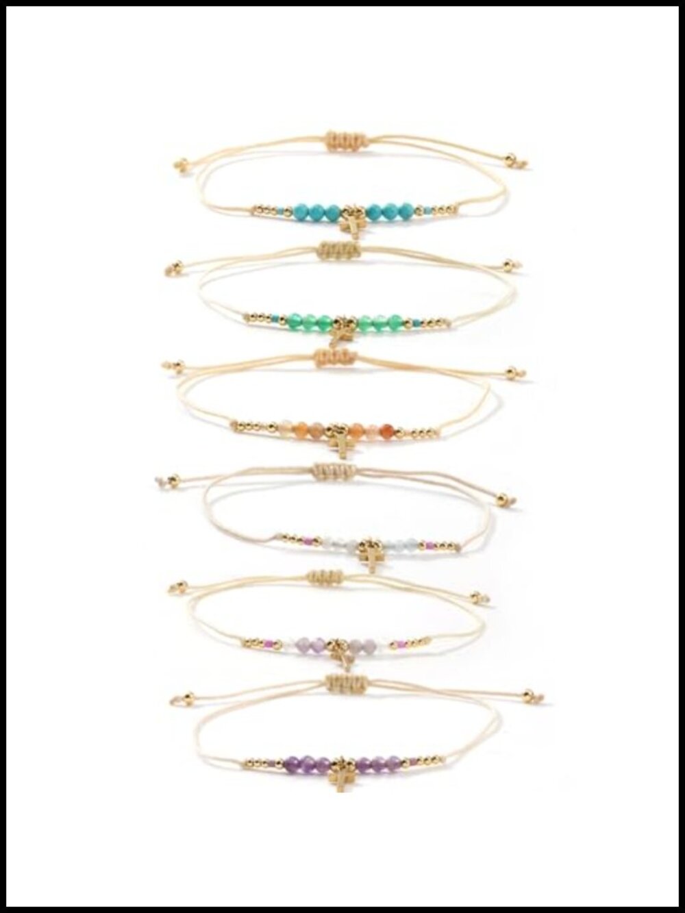 Boho Handmade Stretch Cross Bracelet Stack for Women, Gold-Plated Healing Stone